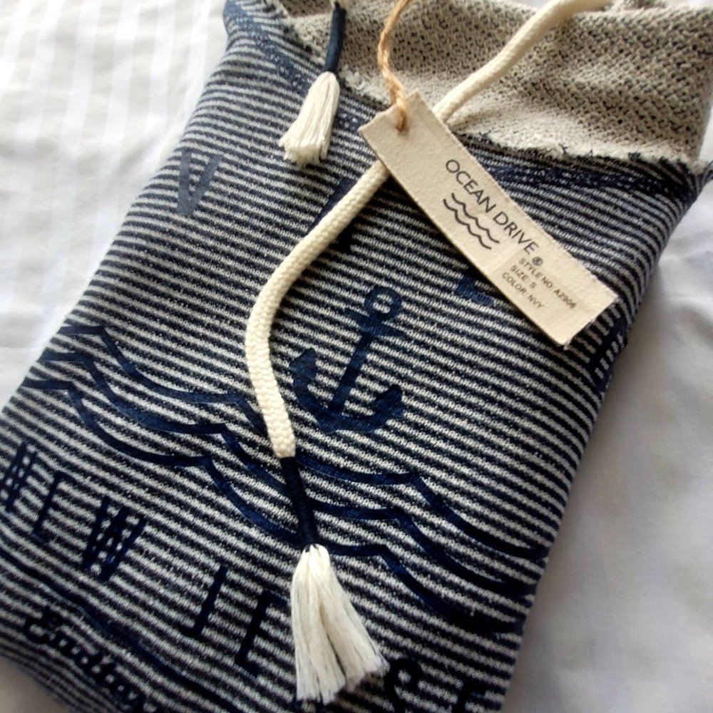 NWT Avalon Ocean Drive Hoodie, Anchor Stripped Print, S Size, Navy Color